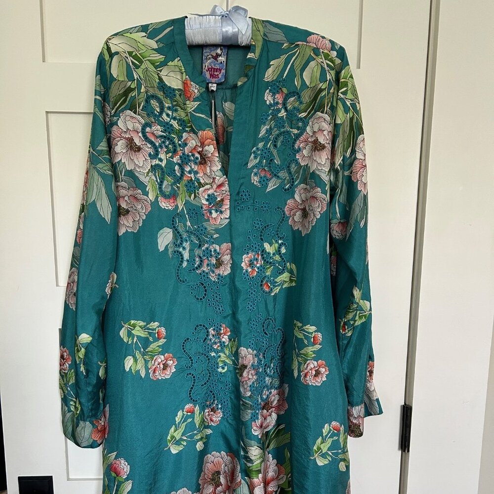 Dress Johnny Was Silk Green Flowers Flowy